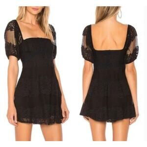 Free People Size Large Black "Be Your Baby" Mini Lace / Mesh Dress Whimsygoth